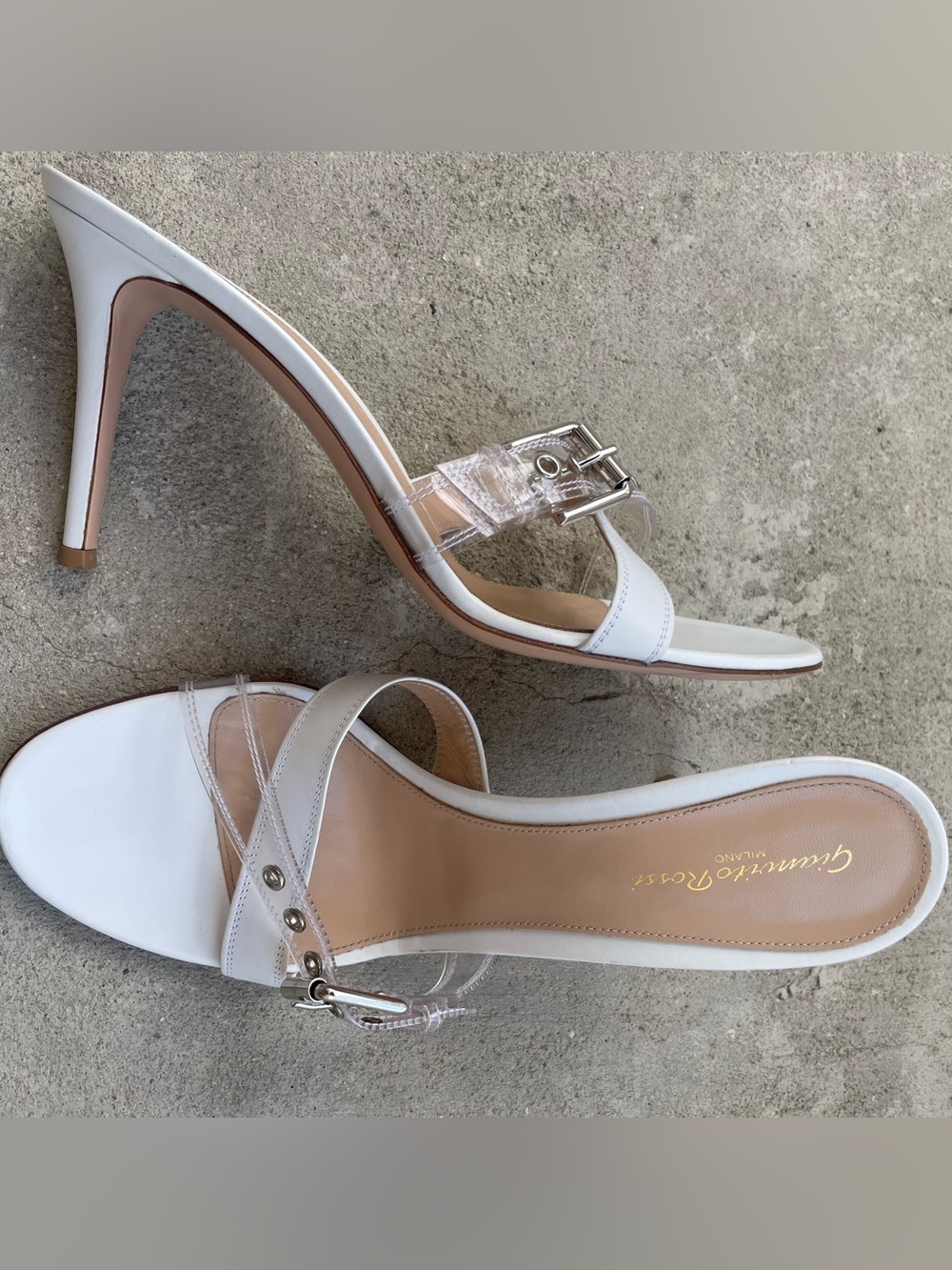 Gianvito Rossi White & Clear Strap Stiletto Sandals